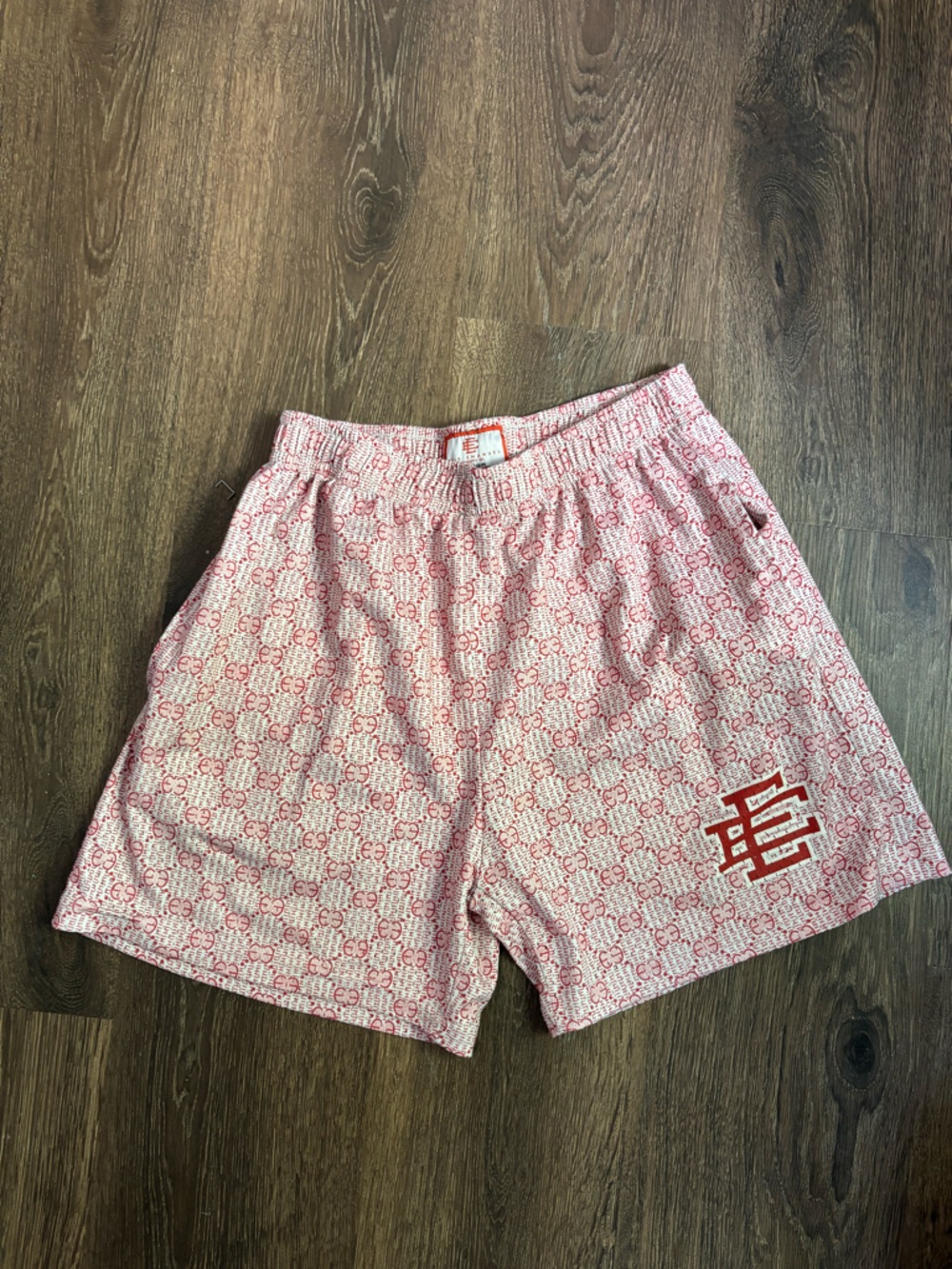 Eric Emanuel EE Monogram Mesh Shorts Medium Red White Streetwear Basketball
